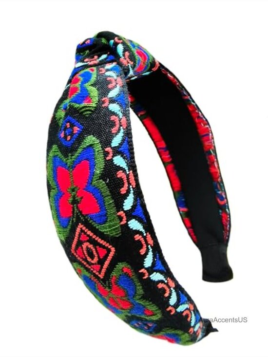 Boho Embroidered Butterfly Headband Non-slip Elastic Hairband for Women